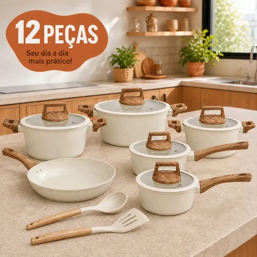 Jogo Panela 12 Peças Ceramica Antiaderente Conjunto Panelas