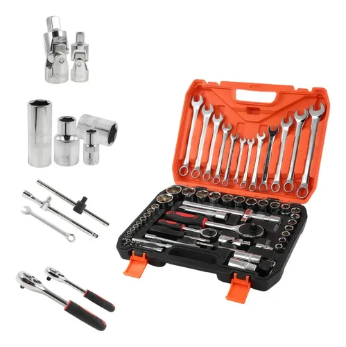 Jogo Soquete Chave Combinada Catraca Kit 61 Pcs Com Maleta Laranja