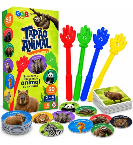 Jogo Tapa Certo Animais Com Mãozinhas 50 Animais - 5 Anos +