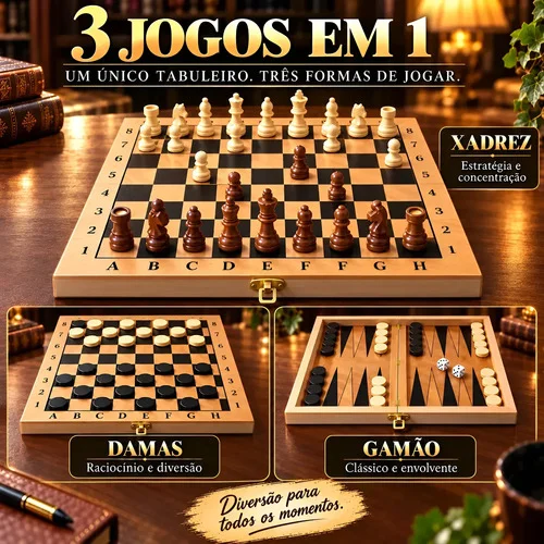Jogo Xadrez Tabuleiro Madeira Profissional Dobravel Classico
