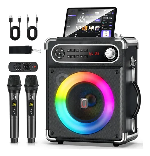 JYX S55 Caixa de Som Microfone Karaoke Bluetooth Portátil 400W com 2 Microfones Sem Fio, Caixas Bluetooth TWS, LED, FM, USB, TF, AUX, Bateria 15H, Caixa de Som pra Micrfone