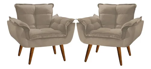 Kit 02 Poltronas Decorativas Opala Suede Porto Decor Cor Capuccino