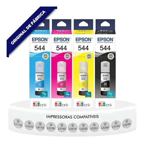 Kit 04 Tinta Epson L1250 L3250 L5290 T544 L5590 Preto - Ciano - Magenta - Amarelo