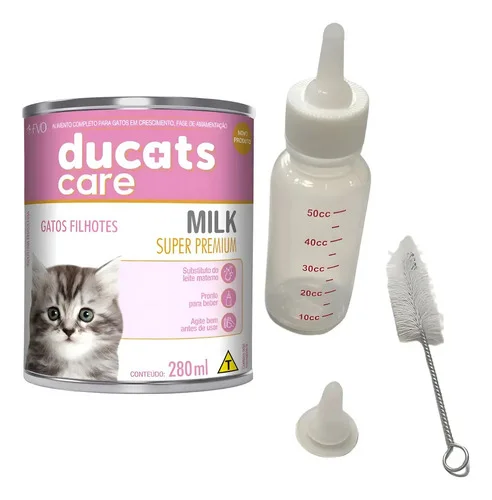 Kit 1 mamadeira + 1 alimento gatos leite Ducats 280ml