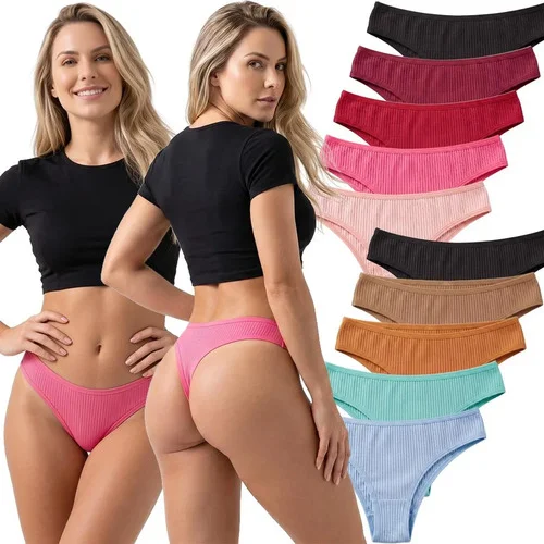 Kit 10 Calcinhas Lisa Feminina Confortavel Canelada Tanga Sortido Gg