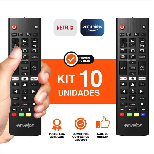 Kit 10 Controles Remotos para TV LG com Teclado Netflix e Prime Video Universal