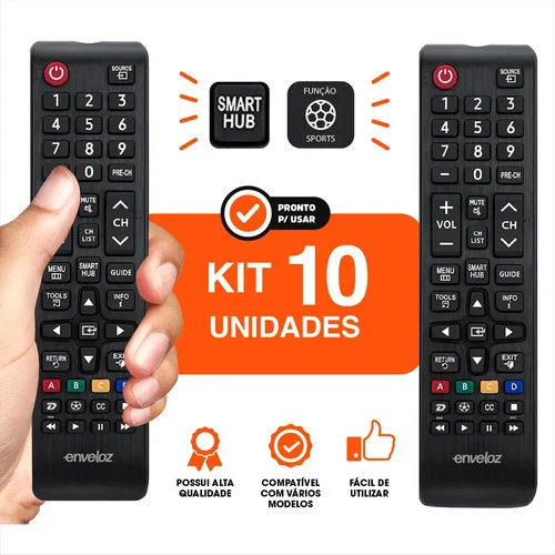 Kit 10 Controles Remotos Universais para TV Samsung Smart 4K LED LCD – Enveloz ENV-8008