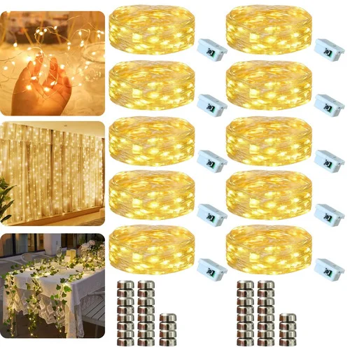 Kit 10 Fio Fada Cordão Luz Decoração Artezenato Luzes De Fada Led Pisca 2m 20 Leds Iluminação Pilhas Para Garrafas Árvore De Natal Casamento