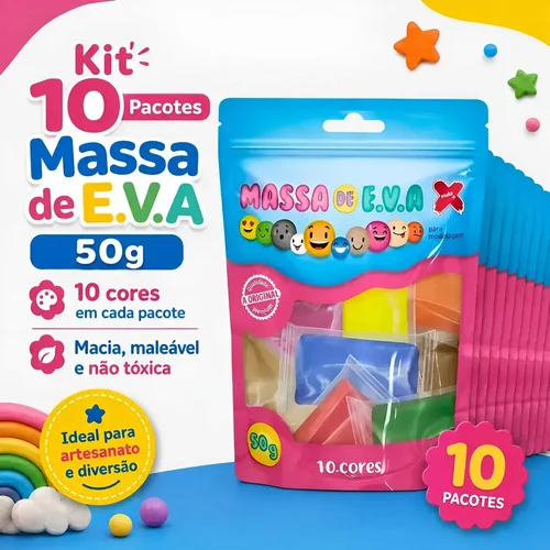 Kit 10 Massa De Eva Make+ 50g 10 Cores Massinha De Modelar Multicolorido