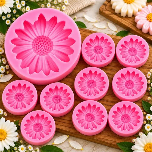 Kit 10 Moldes Silicone Margarida Para Sabonete Resina Biscuit Vela Cor Rosa 1 Cavidade