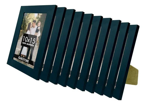 Kit 10 Porta Retratos 10x15 com Acetato para Foto Fotografia Lembrança Recordação Polaroid Mesa Clic Store Cor Preto