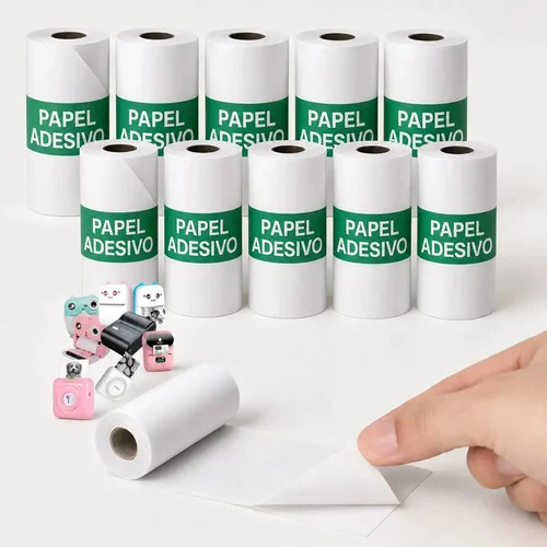 Kit 10 Rolos de Papel Térmico Adesivo 57x30mm para Mini Impressora Portátil Gatinho Bobinas Autocolante Refil Para Camera que Imprime Impressão sem tinta de Fotos, Recibos, Lembretes, Etiquetas
