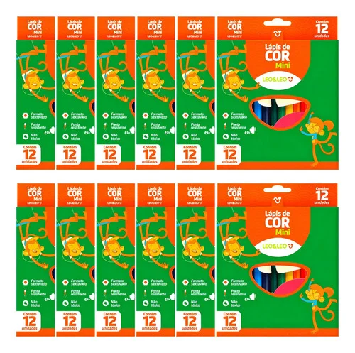 Kit 12 Caixas Lápis de Cor Mini Leonora Sextavado 12 Cores