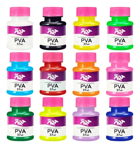 Kit 12 Cores Tinta PVA Fosca DAC 37mL Para Artesanato e Escola