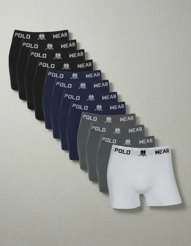 Kit 12 Cuecas Boxer Polo Wear Masculino Microfibra Liso Branco, Cinza, Preto E Azul Marinho Liso G