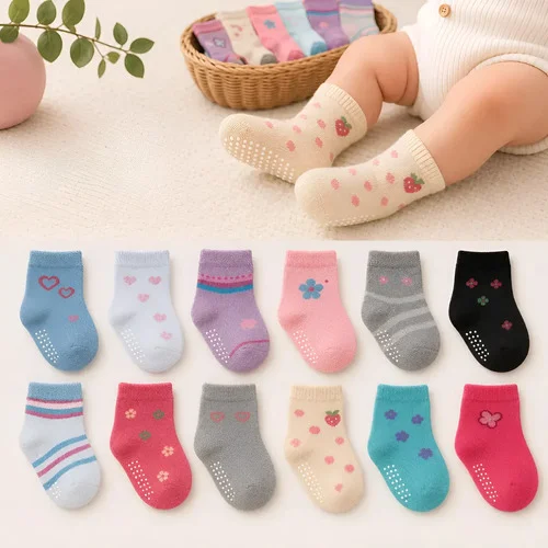 Kit 12 Pares Meias Antiderrapante Bebê Infantil Oferta C/ Nf