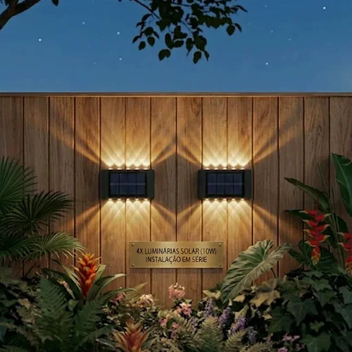 Kit 2 Arandela Solar 10 Led Com Sensor Jardim Parede Luz Que 1.2v 10 Led-luz Quente