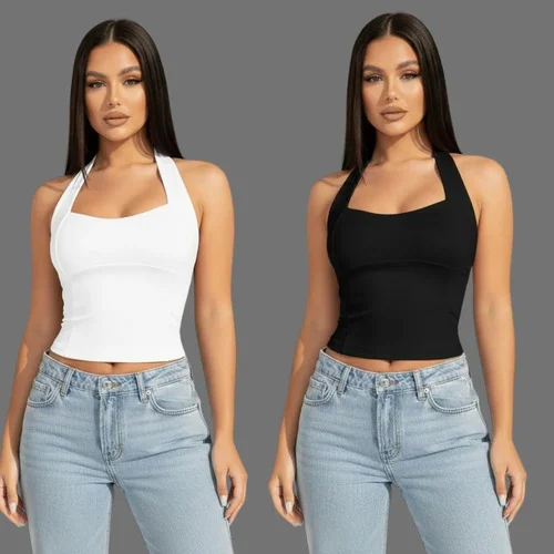 Kit 2 Blusa Feminina Top Halter Frente Única Halter Neck Preto+marrom M