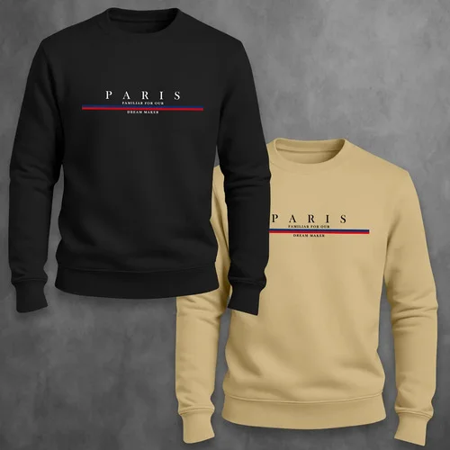 Kit 2 Blusa Moletom Paris Casaco Masculino Gola Redonda Gg Preto E Bege