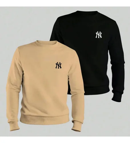 Kit 2 Blusas De Frio Moletom Liso Estampa Ny Gola Careca