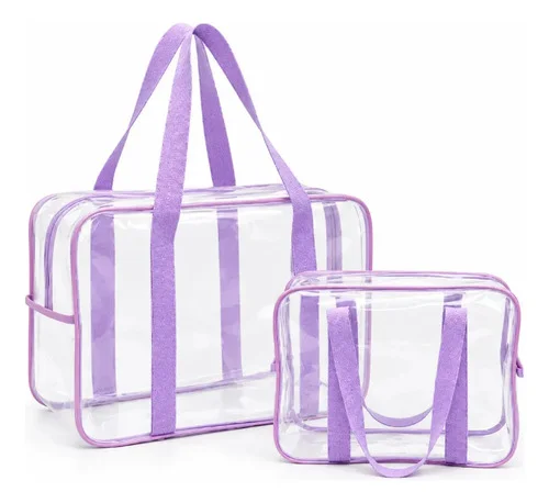 Kit 2 Bolsa Sacolas Sacolão De Praia E Compras Transparente Cor Colorida Desenho Do Tecido Lisa