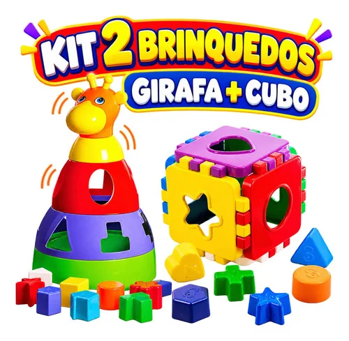 Kit 2 Brinquedo Educativo Infantil Bebe 1 Ano Didatico Colorido
