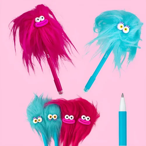 Kit 2 Canetas Gel Apagável BRW Crazy Fluffles Rosa e Azul, 0.7 mm