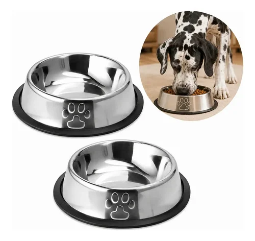 Kit 2 Comedouros Inox 1400ml Pote Ração Cachorro Extra Grd.
