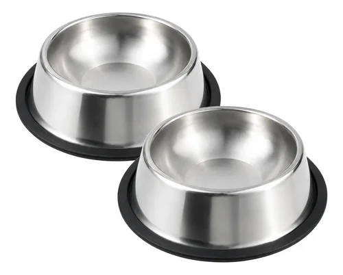 Kit 2 Comedouros Inox Pet Antiderrapante Cães E Gatos 250ml N/a Inox