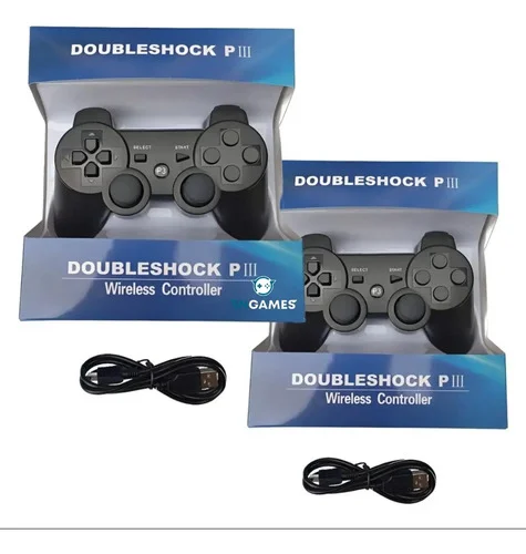 Kit 2 Manete Controle Compativel Sem Fio Ps3 Cabo Carregador Sngames