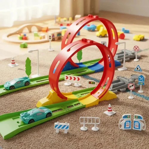 Kit 2 Pista Lançador Carrinhos Looping 360 Compatível Hotwheels Atacarejo Kids Colorido