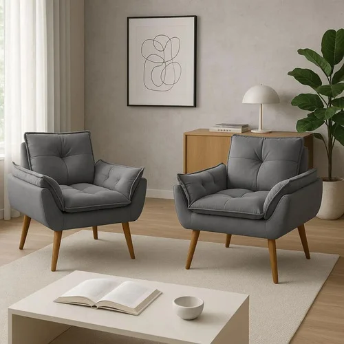 Kit 2 Poltrona Decorativa Opala Sala De Estar Recepção Suede