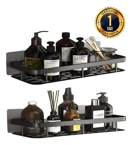 Kit 2 Suporte Porta Shampoo Sabonete Prateleira Banheiro Adesivo Parede Sem Furar Box Luxo Cor Preto