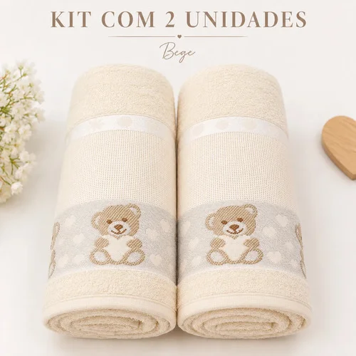 Kit 2 Toalha De Banho Infantil Personagens 100% Algodão Kids Bege