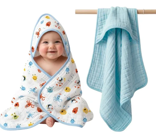 Kit 2 Toalhas Bebê Capuz Dupla Camada Fralda Algodão