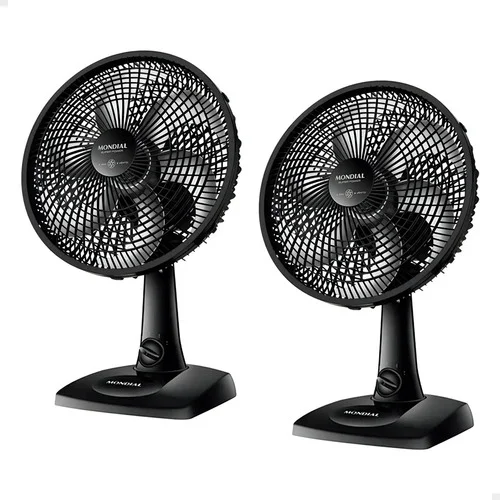 Kit 2 Ventiladores Mesa Mondial 30cm 6 Pás Vsp-30-b Silencioso Oscilante Preto Resistente Pás Estrutura Plástico 3 Velocidades