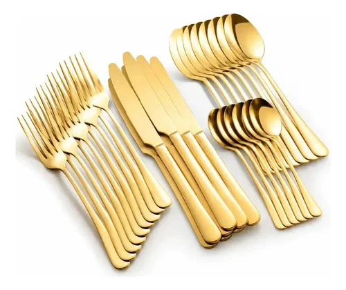 Kit 24 Peças Talheres Dourado Luxo Inoxidável Premium Aço Cor Dourado-1
