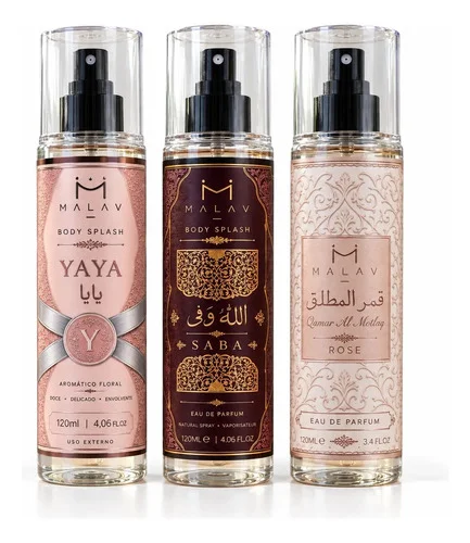 Kit 3 Body Splash Feminino Árabe Yaya Rose Saba 120ml