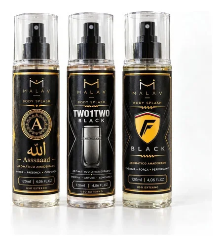Kit 3 Body Splash Masculino Árabe Two1two Black Asssaaad