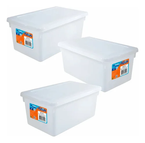 Kit 3 Caixa Organizadora 8l Branca Com Tampa Ref 0512 Branco Liso