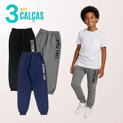 Kit 3 Calça Infantil Menino Moletom Estampada Lote Roupa