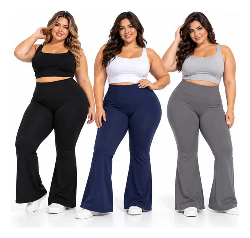Kit 3 Calças Flares Plus Size Feminina Legging Grossa Sortidas Liso G2 50-52