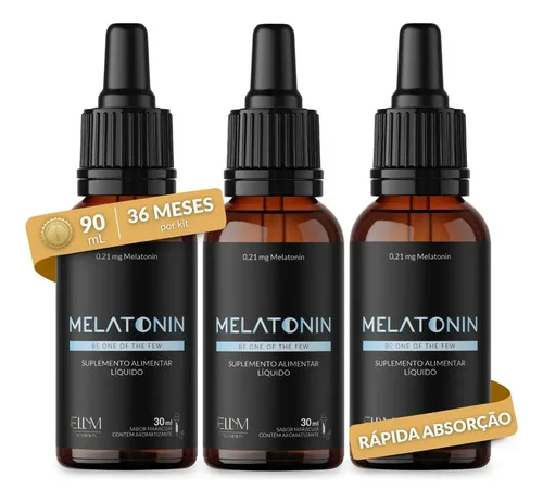 Kit 3 Melatonina Gotas Sublingual Dose 30ml Sabor Maracujá Rápida Absorção Efeito Imediato Pura Concentrada 210mcg Liquida Ellym Nutrition
