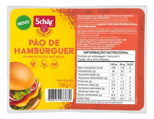 Kit 3 Pão De Hamburguer Sem Glúten Vegano Schar 390g