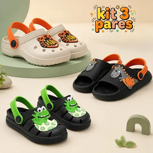 Kit 3 Pares Papete Infantil Menino Nuvem Sandália Conforto