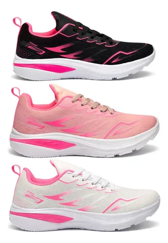 Kit 3 Pares Tenis Feminino Esportivo Academia Treino Corrida