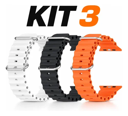 Kit 3 Pulseira Oceano Para Smartwatch Apple Watch 42/49mm