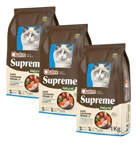 Kit 3 Ração Quatree Supreme Natural Gatos Cast Sênior 1,01kg