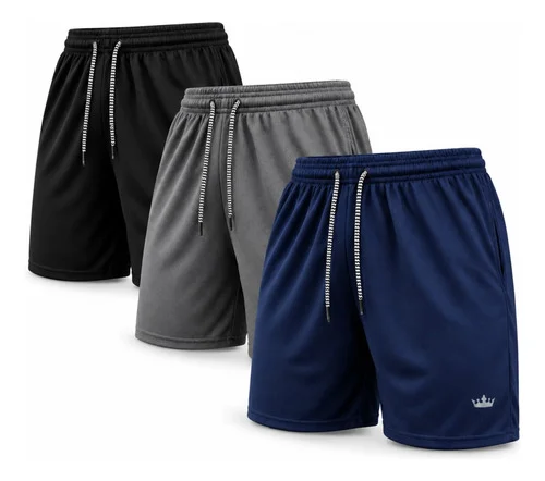 Kit 3 Short Bermuda Masculino Elastano Academia Treino