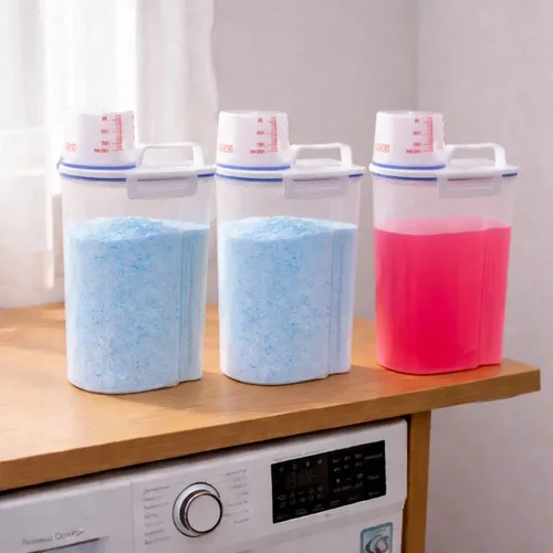 Kit 3 Unid Porta Sabão Em Pó 2,5l Dispenser Amaciante Lavan Transparente